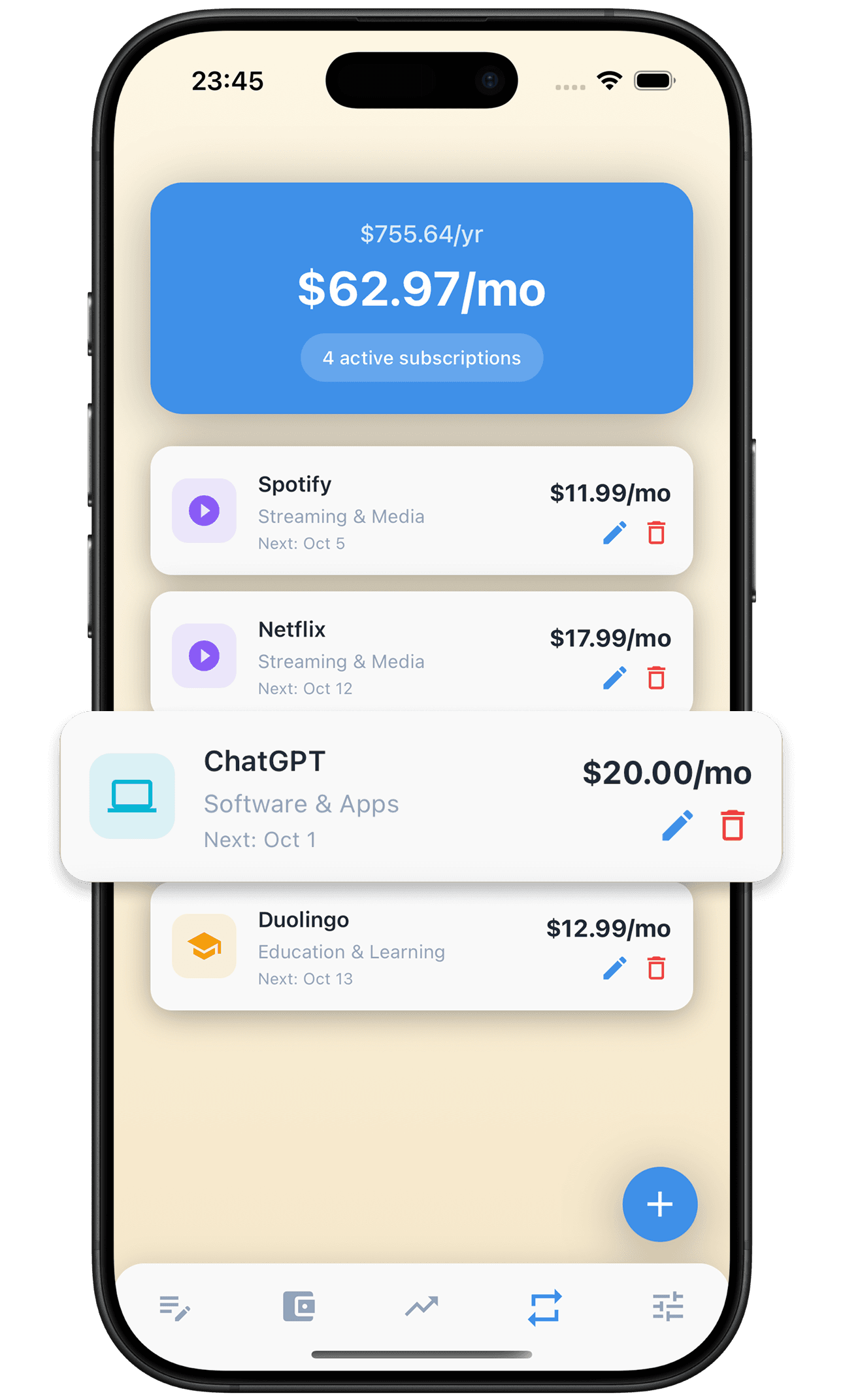 Subscription Tracker screenshot